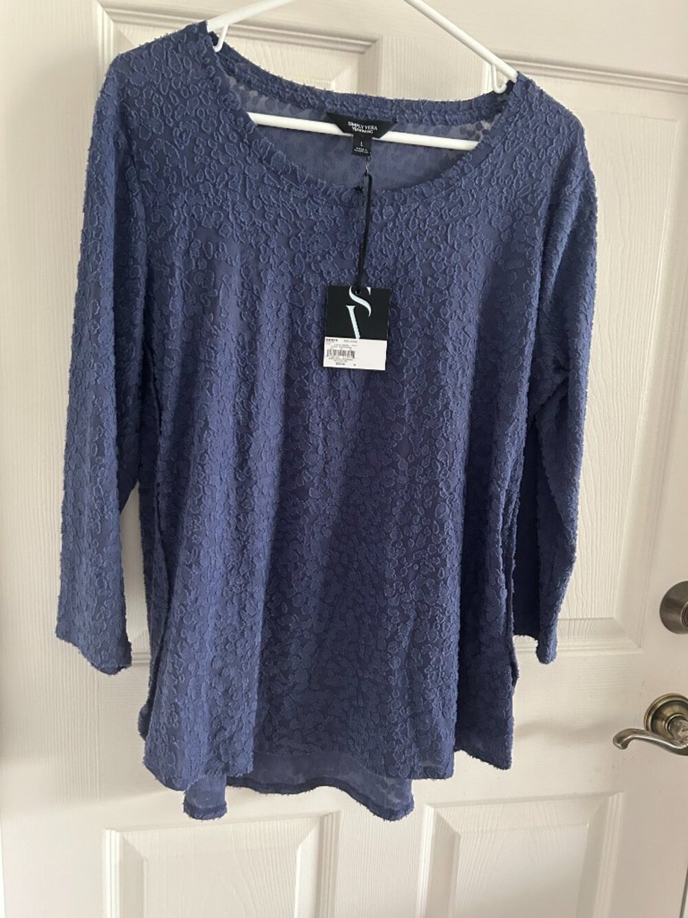 New With Tags; Vera Wang Navy Blue Lace-Texture